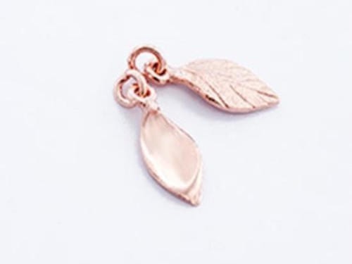 2 of 925 Sterling Silver Rose Gold Vermeil Style Leaf Charms 6x11 mm. , small leaf charms.