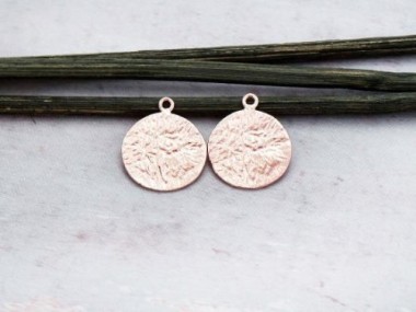 925 Sterling Silver Rose Gold Vermeil Style Textured Disc Charms 13 mm.