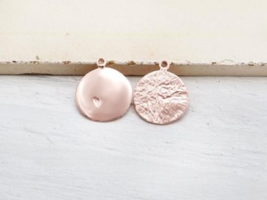 925 Sterling Silver Rose Gold Vermeil Style Textured Disc Charms 13 mm.