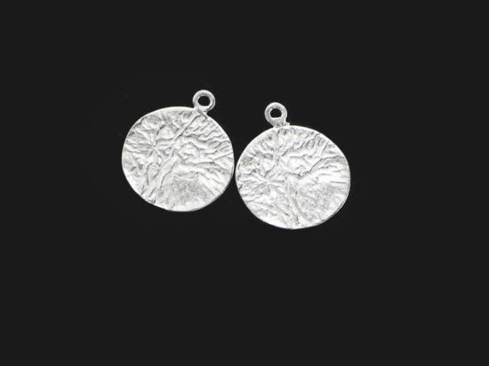 2 of 925 Sterling Silver Textured Disc Charms 13 mm. Polish Finished