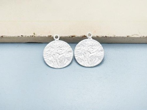 2 of 925 Sterling Silver Textured Disc Charms 13 mm. Polish Finished