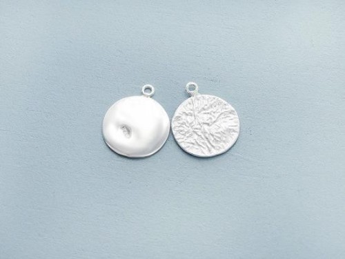 2 of 925 Sterling Silver Textured Disc Charms 13 mm. Polish Finished