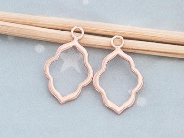 925 Sterling Silver Rose Gold Vermeil Style Moroccan Style Drop Pendants 12x16mm.