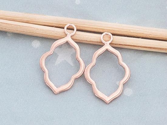 2 of 925 Sterling Silver Rose Gold Vermeil Style Moroccan Style Drop Pendants 12x16mm.