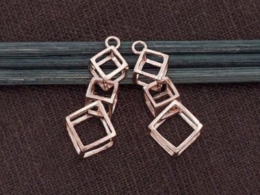 925 Sterling Silver Rose Gold Vermeil Style 2 Cube Charms 10x25mm.