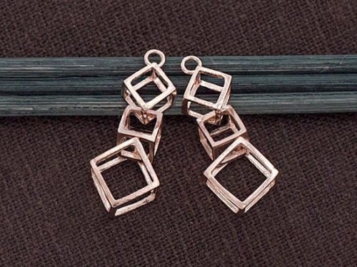 2 of 925 Sterling Silver Rose Gold Vermeil Style 2 Cube Charms 10x25mm.