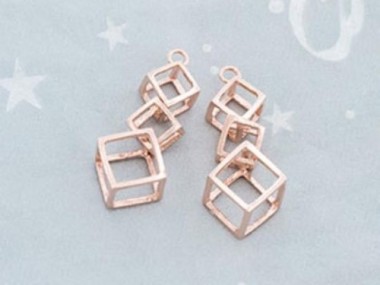 925 Sterling Silver Rose Gold Vermeil Style 2 Cube Charms 10x25mm.