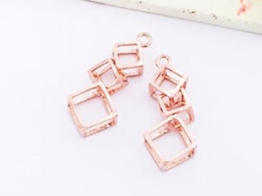 925 Sterling Silver Rose Gold Vermeil Style 2 Cube Charms 10x25mm.