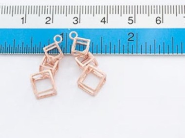 925 Sterling Silver Rose Gold Vermeil Style 2 Cube Charms 10x25mm.