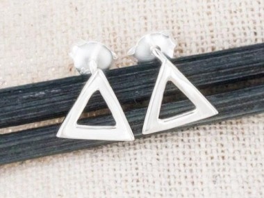 1 pair of 925 Sterling Silver Triangle Stud Earrings , minimalist earrings ., Polish Finished