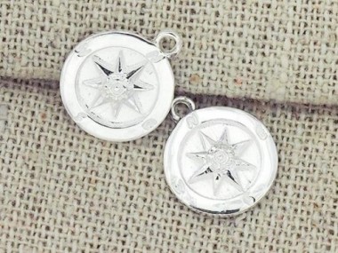 925 Sterling Silver Compass Printed Charms 11mm.