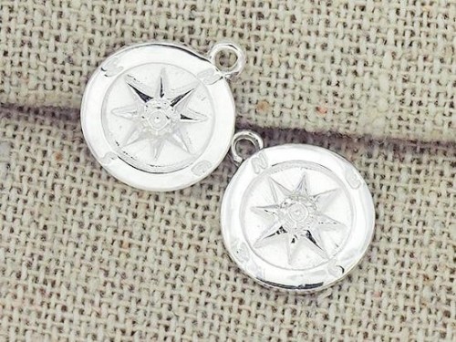 2 of 925 Sterling Silver Compass Printed Charms 11mm. Polish Finished