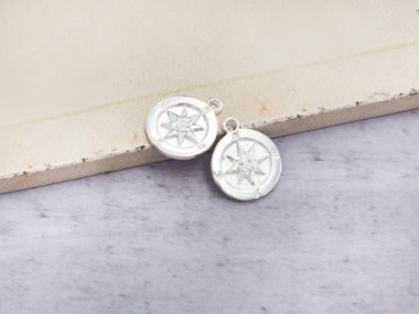 925 Sterling Silver Compass Printed Charms 11mm.