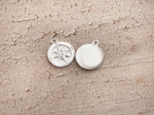 2 of 925 Sterling Silver Compass Printed Charms 11mm. Polish Finished