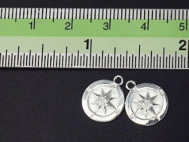 925 Sterling Silver Compass Printed Charms 11mm.