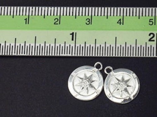 2 of 925 Sterling Silver Compass Printed Charms 11mm. Polish Finished