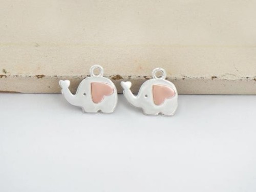 2 of 925 Sterling Silver Elephant Charms 7x12mm. ,Two Tone Rose Gold & Silver