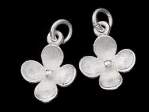 2 of 925 Sterling Silver Flower Charms 10mm. Matte Finish.