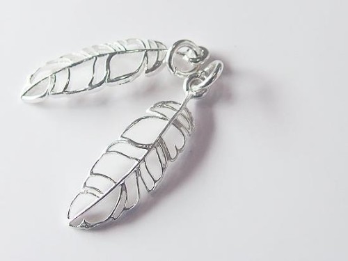 2 of 925 Sterling Silver Leaf Charms 7x24 mm.Polish Finished.