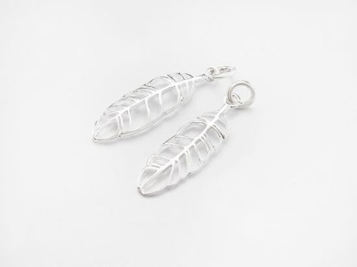 2 of 925 Sterling Silver Leaf Charms 7x24 mm.Polish Finished.