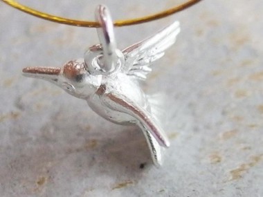 2 of 925 Sterling Silver Hummingbird Charms 7x14mm.