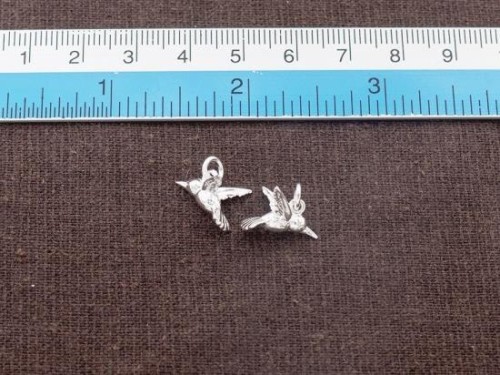 2 of 925 Sterling Silver Hummingbird Charms 7x14mm.