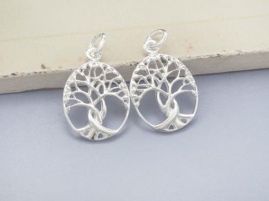 2 of 925 Sterling Silver Tree of Life Pendants 13x16 mm. Polish Finished