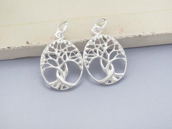 2 of 925 Sterling Silver Tree of Life Pendants 13x16 mm. Polish Finished