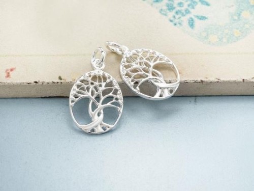 2 of 925 Sterling Silver Tree of Life Pendants 13x16 mm. Polish Finished