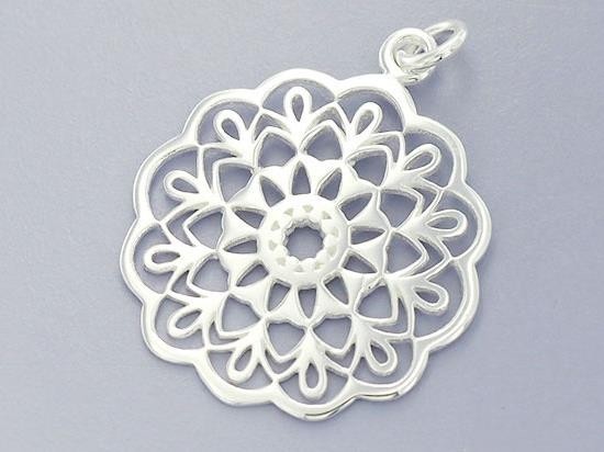 1 of 925 Sterling Silver Filigree Disc Pendant 23mm. Polish Finish