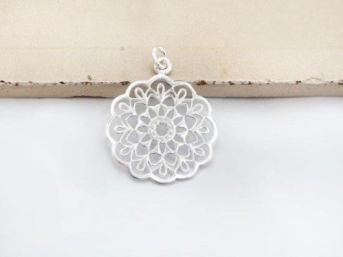 1 of 925 Sterling Silver Filigree Disc Pendant 23mm. Polish Finish