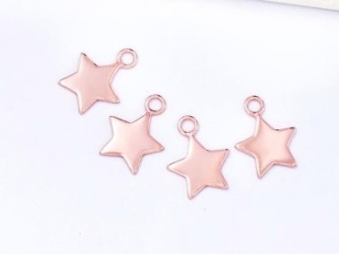 925 Sterling Silver Rose Gold Vermeil Style Star Charms 10mm.