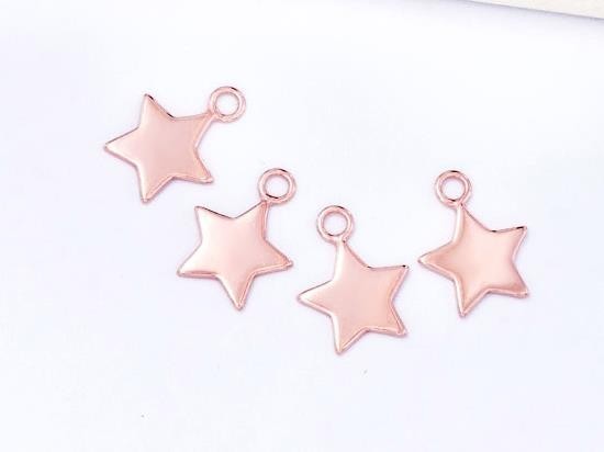 4 of 925 Sterling Silver Rose Gold Vermeil Style Star Charms 10mm.