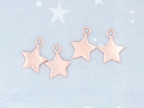 4 of 925 Sterling Silver Rose Gold Vermeil Style Star Charms 10mm.