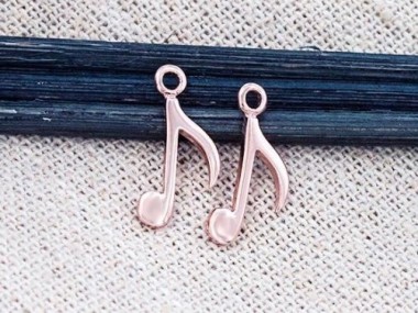 925 Sterling Silver Rose Gold Vermeil Style Music Note Charms 7x15mm.