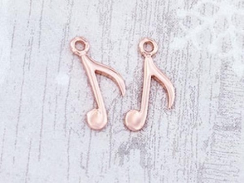 2 of 925 Sterling Silver Rose Gold Vermeil Style Music Note Charms 7x15mm.