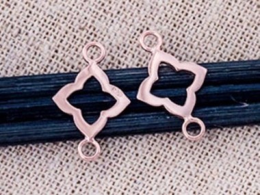 925 Sterling Silver Rose Gold Vermeil Style Flower Links, Connectors 11 mm.