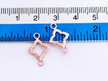 925 Sterling Silver Rose Gold Vermeil Style Flower Links, Connectors 11 mm.