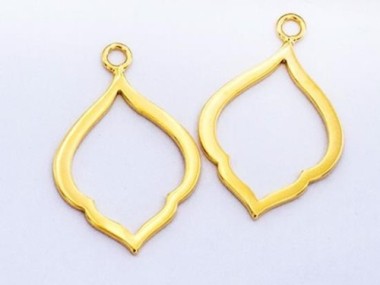 925 Sterling Silver 24k Gold Vermeil Style Moroccan Drop Style Pendants 15x20mm.