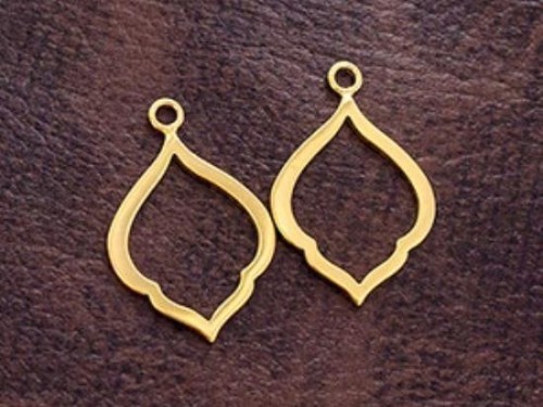 2 of 925 Sterling Silver 24k Gold Vermeil Style Moroccan Drop Style Pendants 15x20mm. Polish Finished