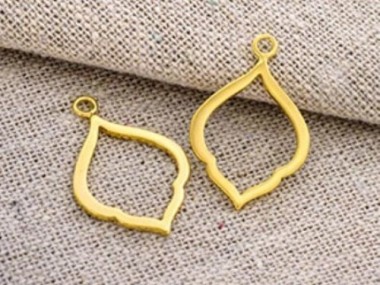 925 Sterling Silver 24k Gold Vermeil Style Moroccan Drop Style Pendants 15x20mm.