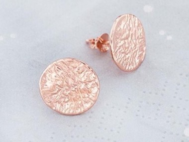 925 Sterling Silver Rose Gold Vermeil Style Textured Circle Stud Earrings 14mm.