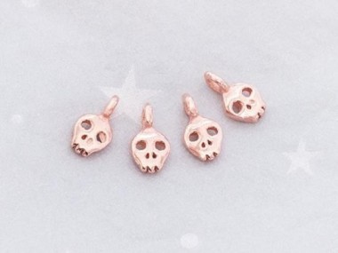 925 Sterling Silver Rose Gold Vermeil Style Tiny Skull Charms 5x6mm.