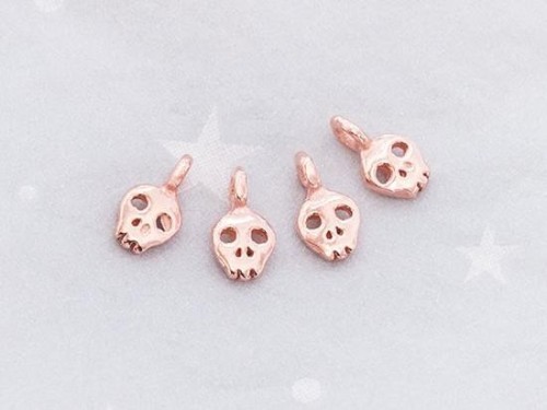 4 of 925 Sterling Silver Rose Gold Vermeil Style Tiny Skull Charms 5x6mm.