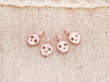 925 Sterling Silver Rose Gold Vermeil Style Tiny Skull Charms 5x6mm.