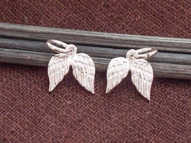 2 of 925 Sterling Silver Angel Wing Charms 9x10mm.