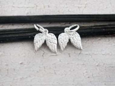 925 Sterling Silver Angel Wing Charms 9x10mm.