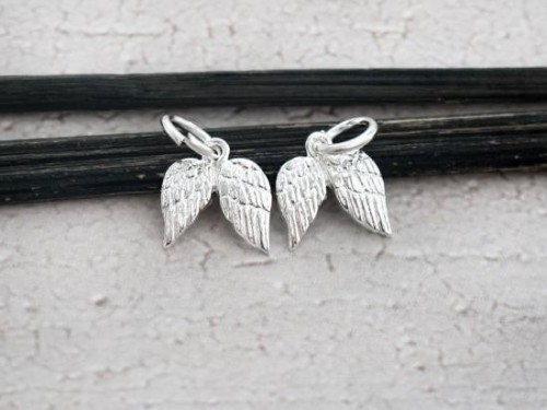 2 of 925 Sterling Silver Angel Wing Charms 9x10mm.