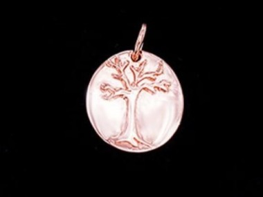 925 Sterling Silver Rose Gold Vermeil Style Tree of Life Pendant 15x17 mm.