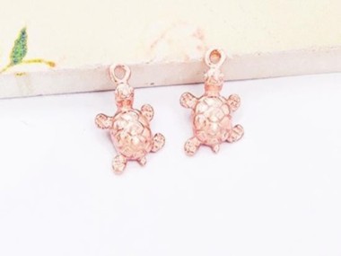 2 of 925 Sterling Silver Rose Gold Vermeil Style Turtle Charms 8x10mm.